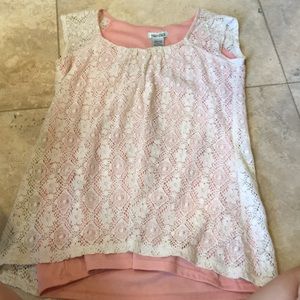 Pink and cream colored blouse